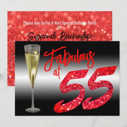 55歳の誕生日を華やかに コーラルラメパーティー 招待状 (正面/裏面)