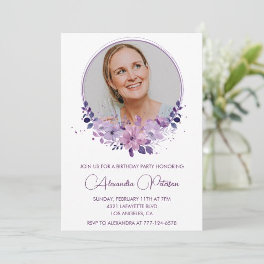 55歳の誕生日を迎えるフォトボホエレガントパープル 招待状 (スタンド正面)