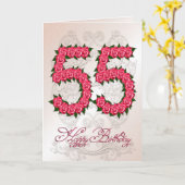 55歳の誕生日カード(バラと葉付き) カード (黄色い花)