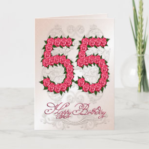 55歳の誕生日カード(バラと葉付き) カード