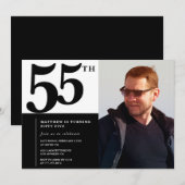 55歳の誕生日パーティーの招待状 - ブラックエレガント 招待状 (正面/裏面)