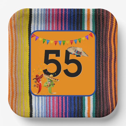 55歳の誕生日パーティーメキシコンデザイン ペーパープレート (正面)