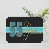 55歳の誕生日パーティー招待状アクア/ブラック 招待状 (スタンド正面)