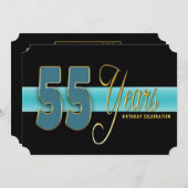 55歳の誕生日パーティー招待状アクア/ブラック 招待状 (正面/裏面)
