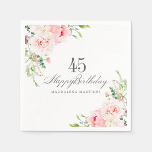 55歳の誕生日パーティー用品 ピンクの花のカスタムデザイン スタンダードカクテルナプキン