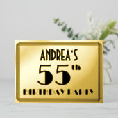 55歳の誕生日パーティー - アールデコ調の「55」+名前 箔招待状 (立ち正面)