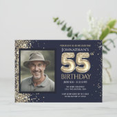 55歳の誕生日パーティー ゴールド ブルー 招待状 (スタンド正面)