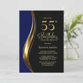 55歳の誕生日パーティー ブラックゴールドブルー 招待状 (スタンド正面)