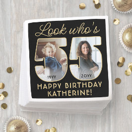 55歳の誕生日パーティー ブラック&ゴールド 2枚の写真 スタンダードカクテルナプキン