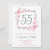 55歳の誕生日招待状フローラエレガントピンク 招待状 (正面)