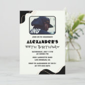 55歳の誕生日招待状メンズブラックシンプル写真集 招待状 (スタンド正面)