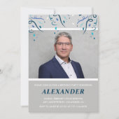 55歳の誕生日招待状メンズ紙吹雪フォトブルー 招待状 (正面)