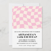 55歳の誕生日招待状市松模様にレトロピンク 招待状 (正面)