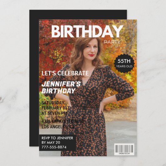 55歳の誕生日招待状雑誌の表紙 招待状 (正面/裏面)