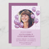 55歳の誕生日招待状風船フォトパープル 招待状 (正面/裏面)