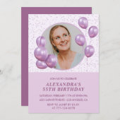 55歳の誕生日招待状風船フォトパープル 招待状 (正面/裏面)