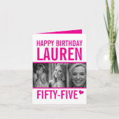 55歳の誕生日3枚のホットピンクと白 カード (正面)