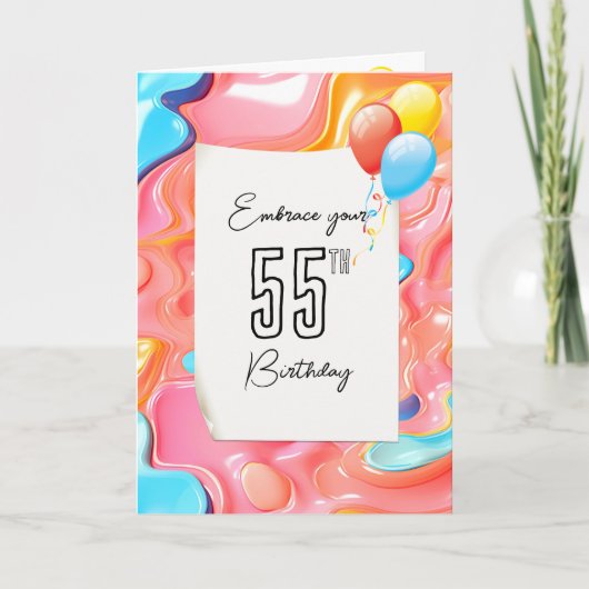 55歳の誕生日 サイケデリック 3D アブストラクト カード (正面)