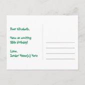 55歳の誕生日：ピンクのストライプとハート、レインボー55 ポストカード (裏面)