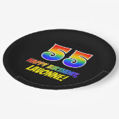 55歳の誕生日：大胆、楽しい、シンプル、虹色の55 ペーパープレート (アングル)