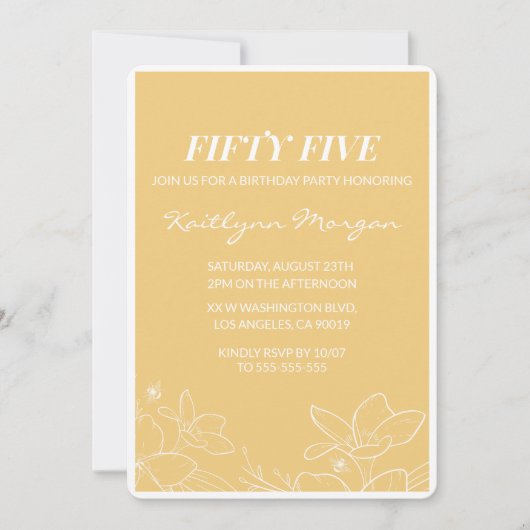 55歳モダンの誕生日招待状ブルンチイエロー 招待状 (正面)