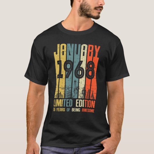 55歳ヴィンテージ1968年1月誕生日メンズウォム Tシャツ (正面)