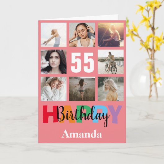55番目のハッピーバースデーフォトコラージュピモダンンクカード カード (黄色い花)