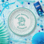 55番目の誕生日クール番号パターンティール(緑がかった色)/白 ペーパープレート (パーティー)