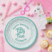 55番目の誕生日クール番号パターンティール(緑がかった色)/白 ペーパープレート (パーティー)