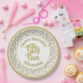 55番目の誕生日クール番号パターン金ゴールド/白 ペーパープレート (パーティー)