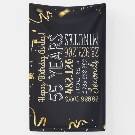 55番目の誕生日バナー- 55年分（時間と秒） 横断幕 (縦)