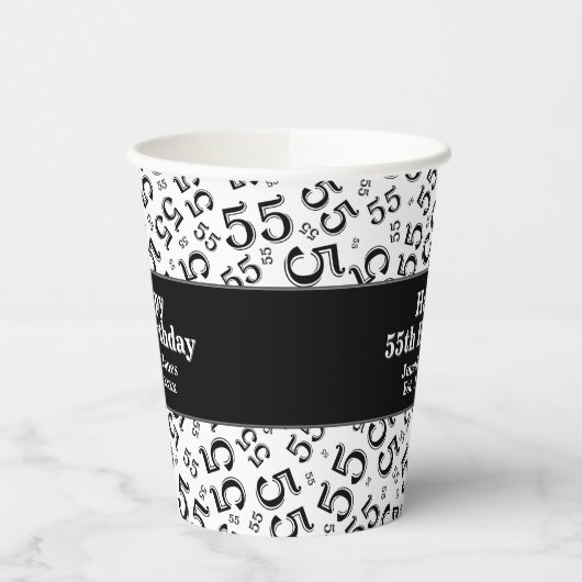 55番目の誕生日黒/白の乱数パターン55 紙コップ (左)
