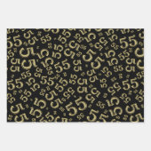 55番目の誕生日黒/金ゴールド乱数パターン55 ラッピングペーパーシート (正面)