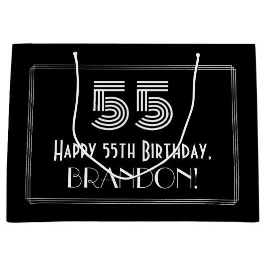 55番目の誕生日:インスパイアアールデコの「55」の外観と名前 ラージペーパーバッグ (正面)