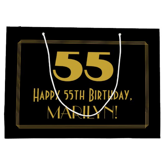 55番目の誕生日:インスパイアアールデコの「55」の外観と名前 ラージペーパーバッグ (裏面)