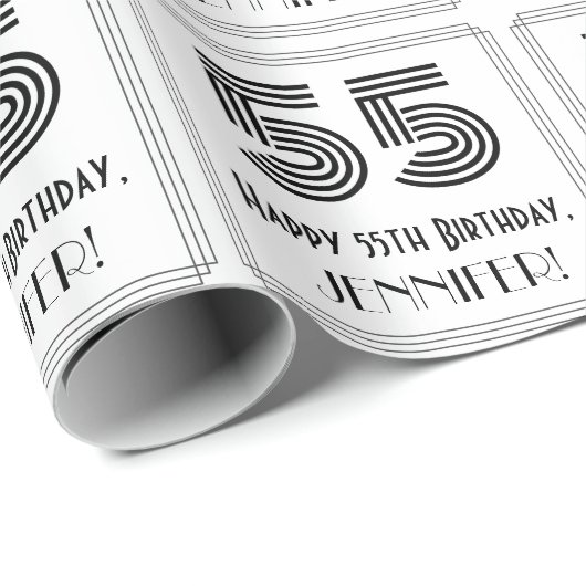 55番目の誕生日:インスパイアアールデコスタイル「55」 +名前 ラッピングペーパー (ロールコーナー)