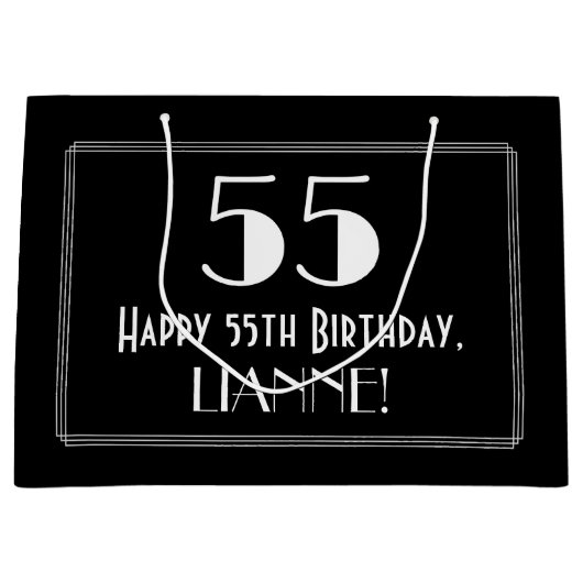 55番目の誕生日:インスパイアアールデコスタイル「55」、名前 ラージペーパーバッグ (正面)
