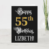 55番目の誕生日:ファンシースクリプト、フェイク金ゴールド・ルック、名前 カード (正面)
