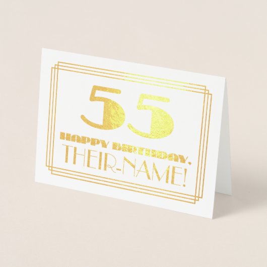 55番目の誕生日、名前+アールデコインスパイア「55」を見る 箔カード (正面)