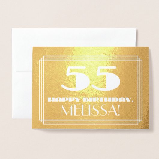 55番目の誕生日:名前+アールデコインスパイア「55」を見る 箔カード (封筒付き正面)