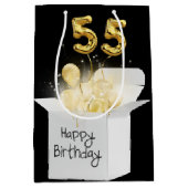 55番目の金ゴールド誕生日バルーン（白いボックス） ミディアムペーパーバッグ (正面)