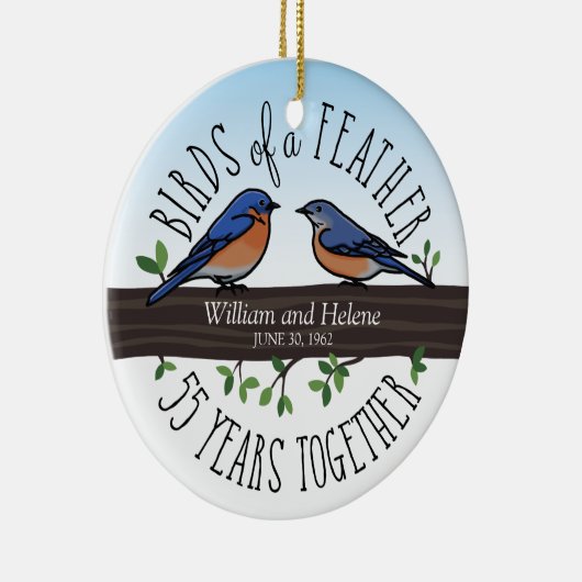 55結婚周年記念、羽のブルーバード セラミックオーナメント (右)