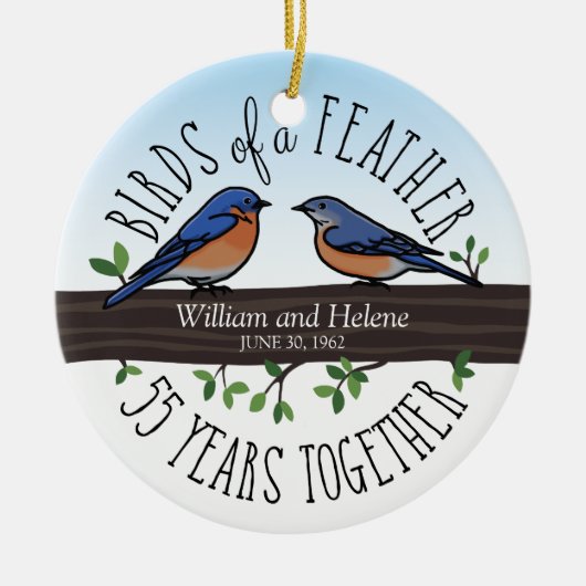 55結婚周年記念、羽のブルーバード セラミックオーナメント (正面)