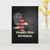 55誕生日の国旗とハゲのワシ カード (黄色い花)
