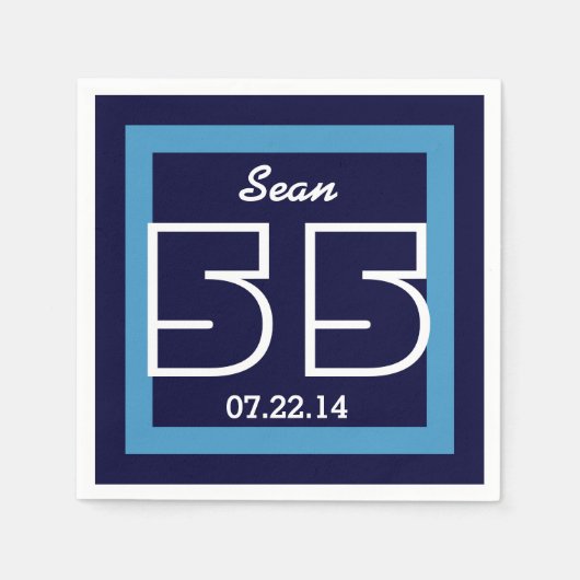55誕生日または任意の年V15 NAVYとWHITE スタンダードカクテルナプキン (正面)