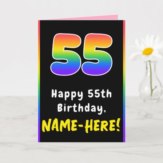 55誕生日カラフル: Rainbow # 55,名前をカスタムする カード (小さな植物)
