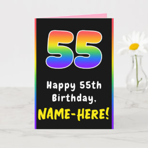 55誕生日カラフル: Rainbow # 55,名前をカスタムする カード