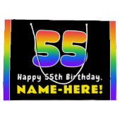 55誕生日カラフル: Rainbow # 55,名前をカスタムする ラージペーパーバッグ (裏面)