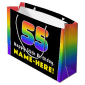55誕生日カラフル: Rainbow # 55,名前をカスタムする ラージペーパーバッグ (裏面アングル)