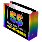 55誕生日カラフル: Rainbow # 55,名前をカスタムする ラージペーパーバッグ (正面アングル)